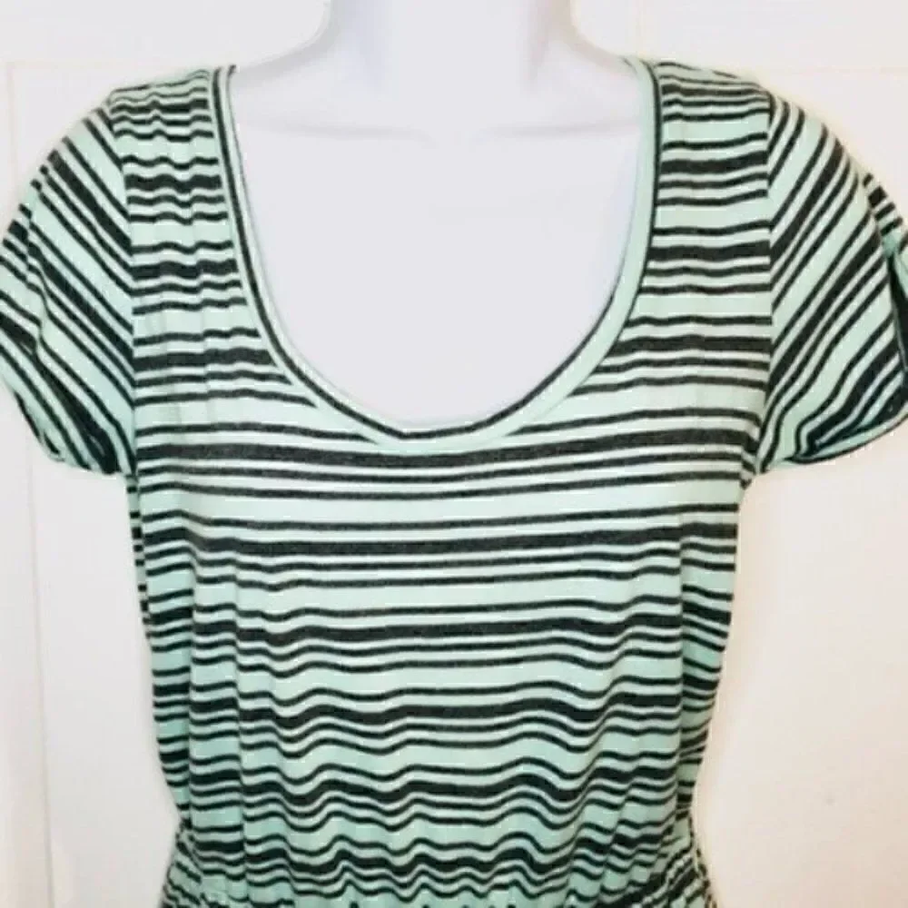 Derek Heart Mint Green Gray Stripe Cutout Back Maxi T-Shirt Dress  M